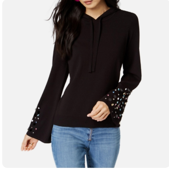 INC International Concepts Tops - ✨Glamorous✨ INC International Concepts Gem Bell Sleeve Hoodie Black